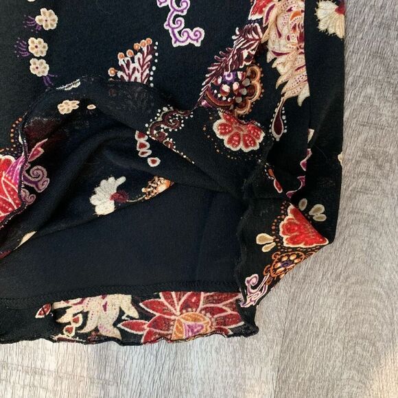 Vintage Ruby Rox Black Paisley Floral Midi Dress Wrap Lettuce Medium M - Picture 6 of 9